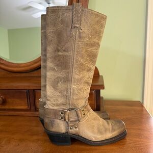 Frye leather 12R O-Ring Harness Square Toe Tall Moto Boots cowboy Woman 7 tan